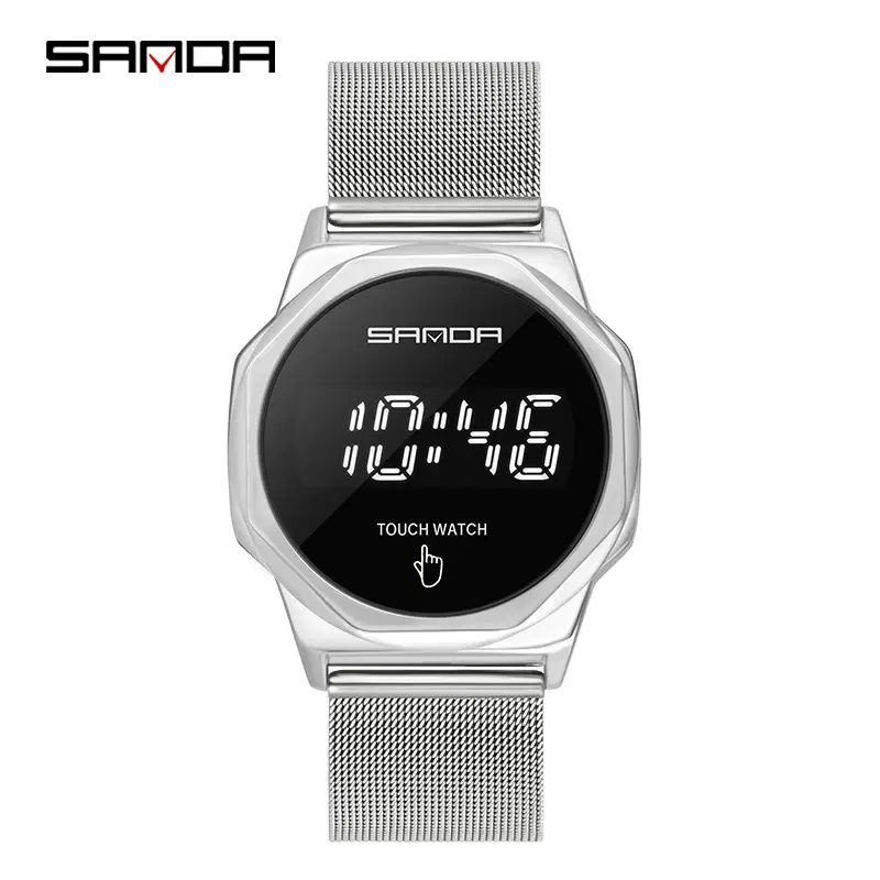 Gold Digital Touch Watch with Mesh Strap