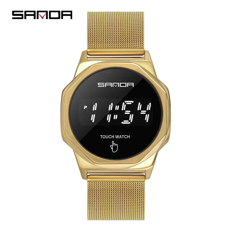 Gold Digital Touch Watch with Mesh Strap