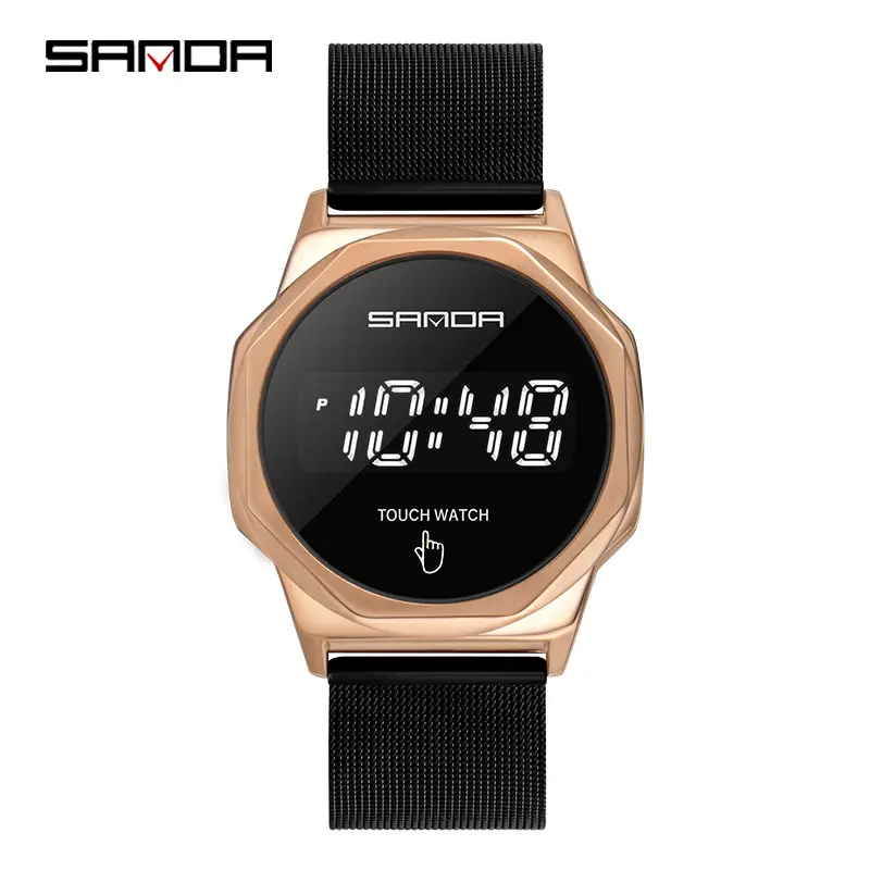 Gold Digital Touch Watch with Mesh Strap