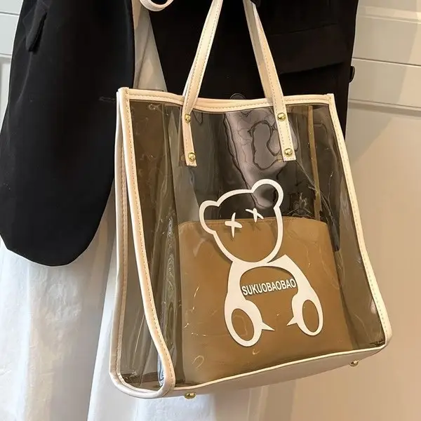Transparent Bear Print Large Tote Bag for Women - Image 9
