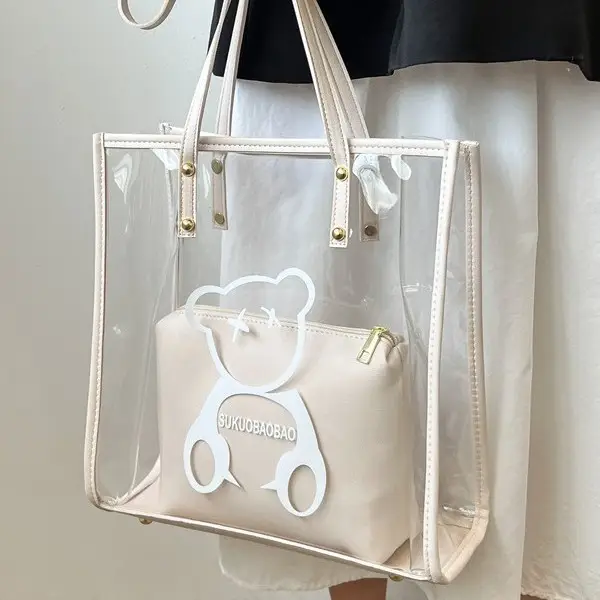 Transparent Bear Print Large Tote Bag for Women - Image 10