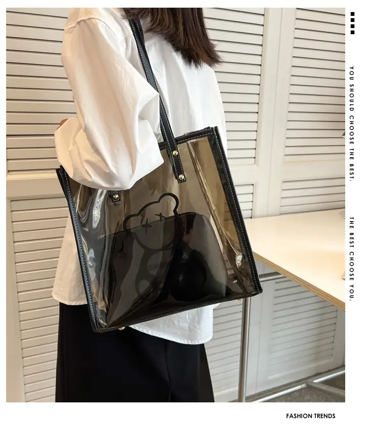 Transparent Bear Print Large Tote Bag for Women — feature 1