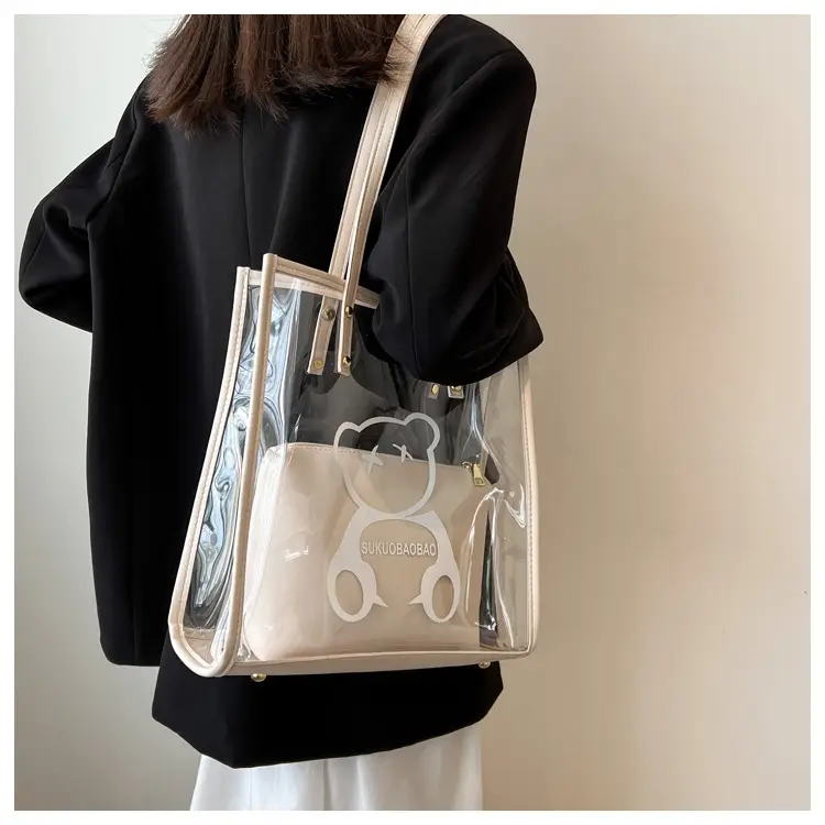 Transparent Bear Print Large Tote Bag for Women — feature 13