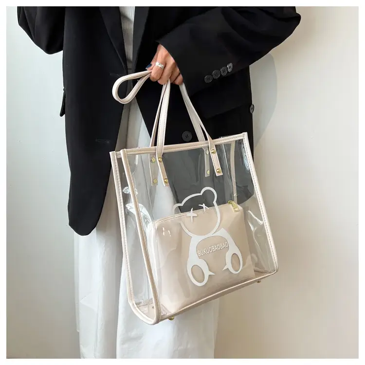Transparent Bear Print Large Tote Bag for Women — feature 14