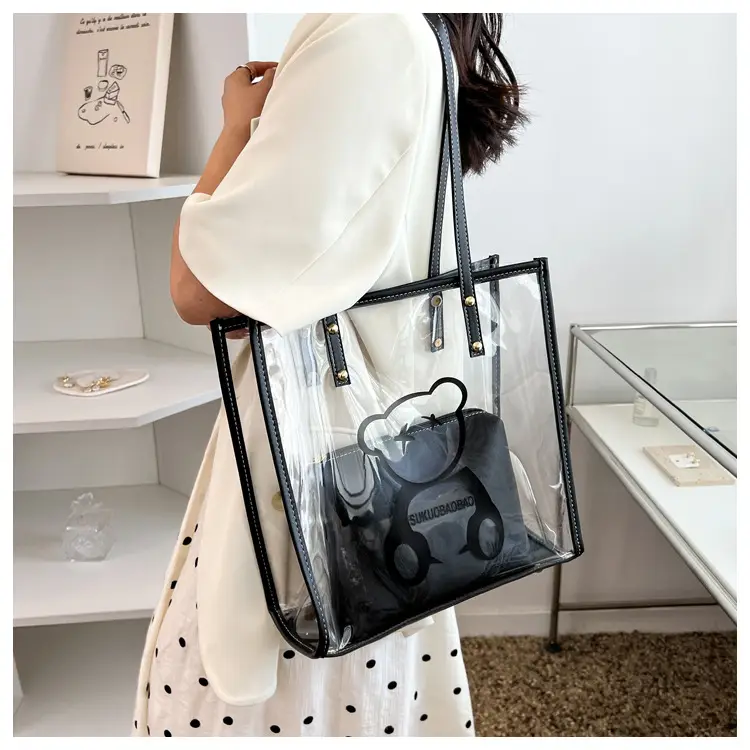 Transparent Bear Print Large Tote Bag for Women — feature 16