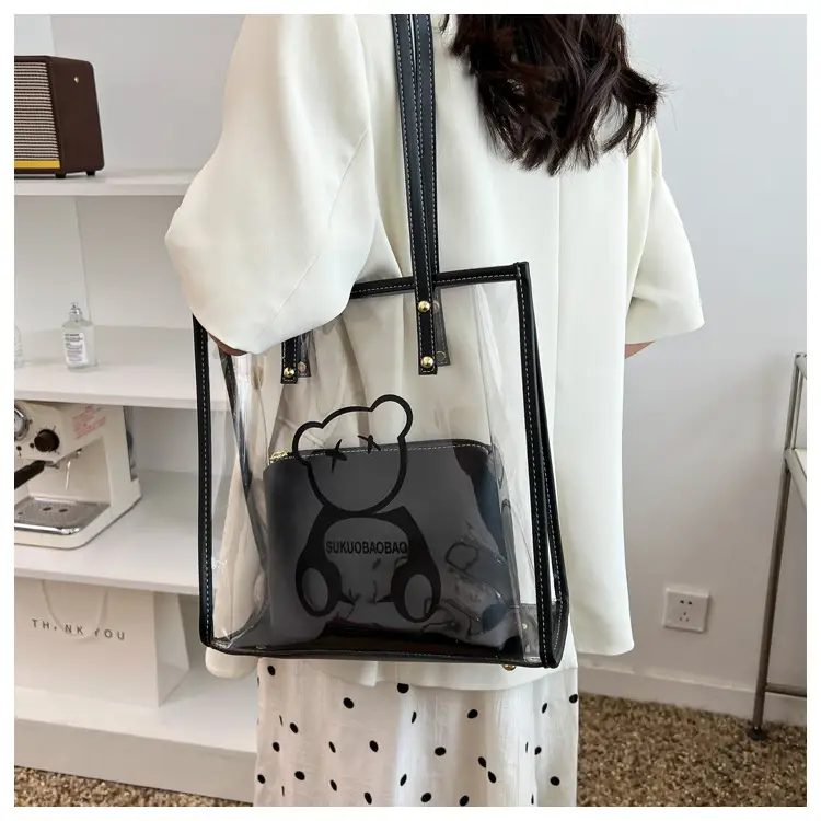 Transparent Bear Print Large Tote Bag for Women — feature 17