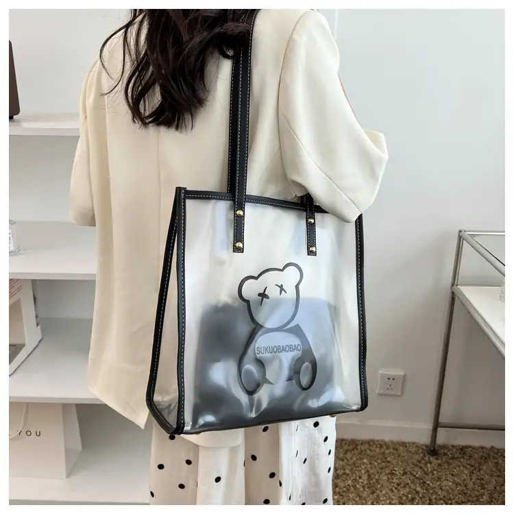 Transparent Bear Print Large Tote Bag for Women — feature 18