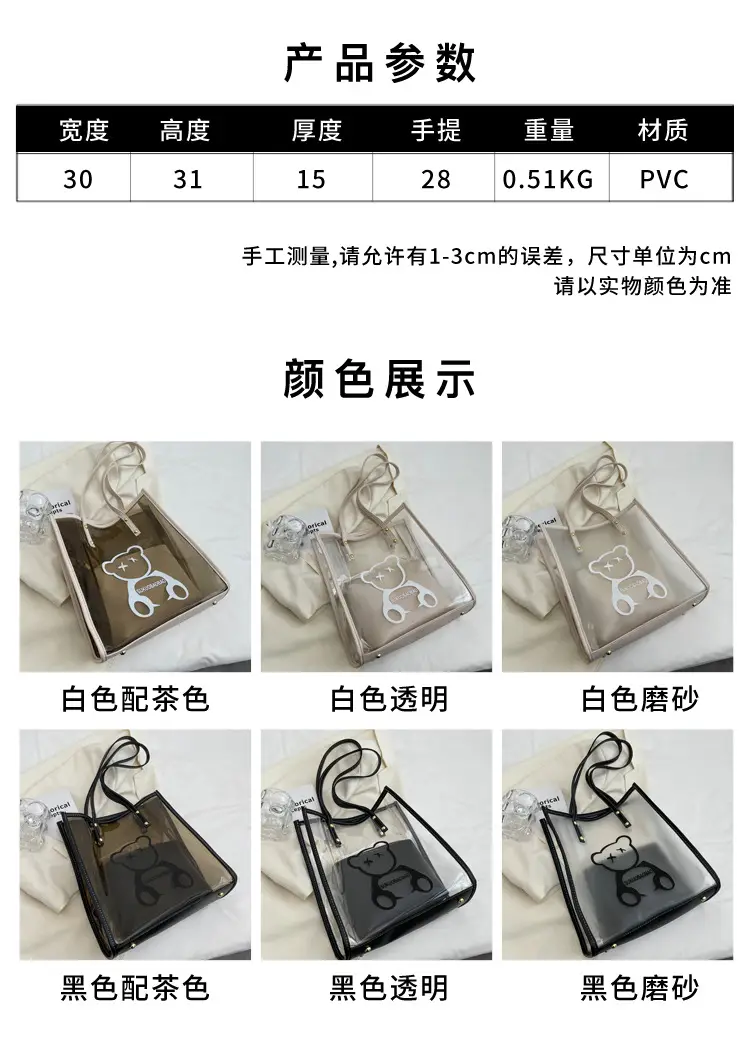 Transparent Bear Print Large Tote Bag for Women — feature 2