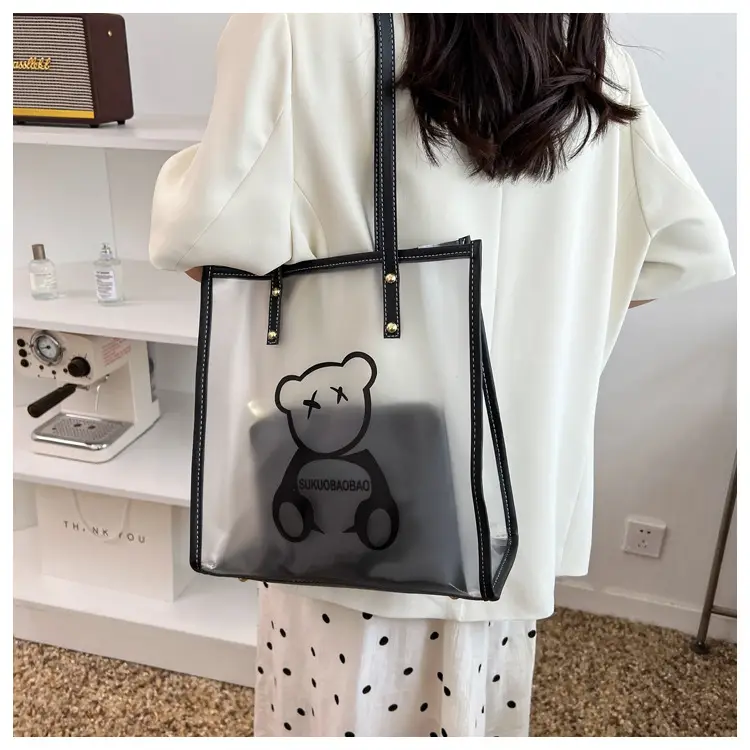 Transparent Bear Print Large Tote Bag for Women — feature 20
