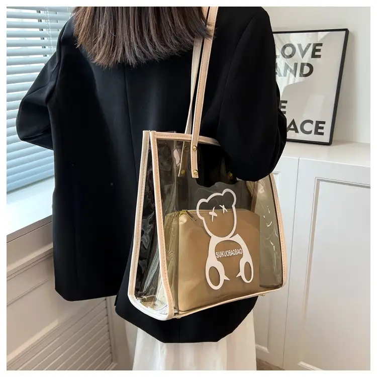 Transparent Bear Print Large Tote Bag for Women — feature 22