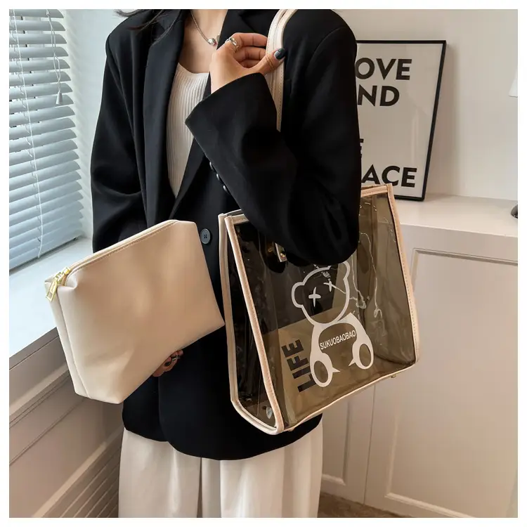 Transparent Bear Print Large Tote Bag for Women — feature 23