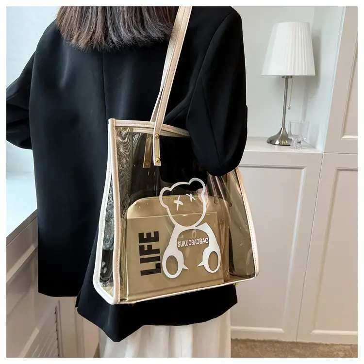 Transparent Bear Print Large Tote Bag for Women — feature 24