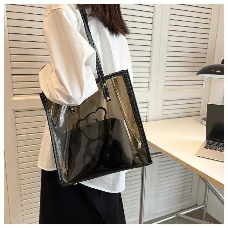 Transparent Bear Print Large Tote Bag for Women — feature 26