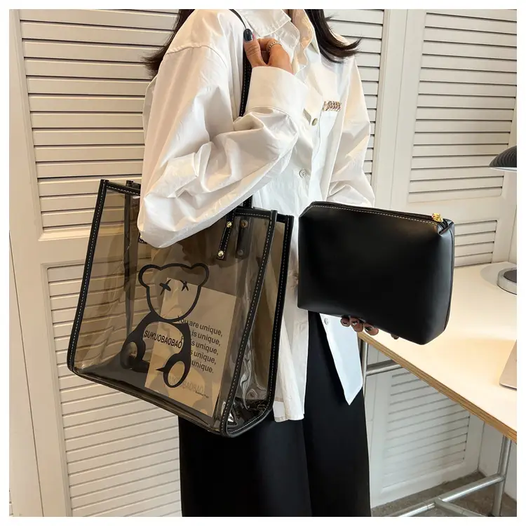 Transparent Bear Print Large Tote Bag for Women — feature 27