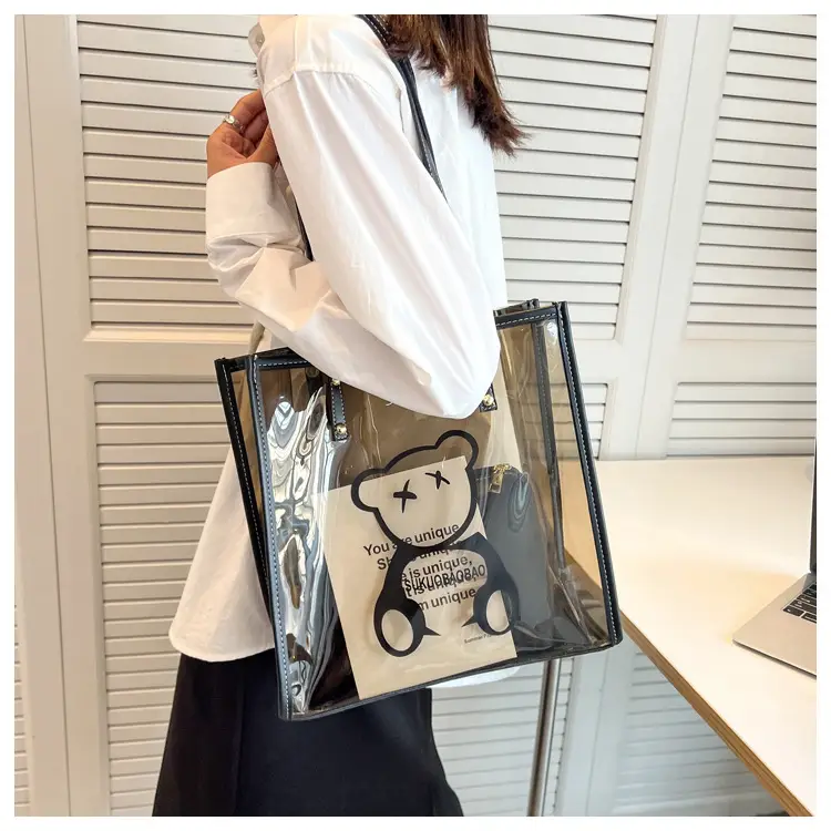 Transparent Bear Print Large Tote Bag for Women — feature 28