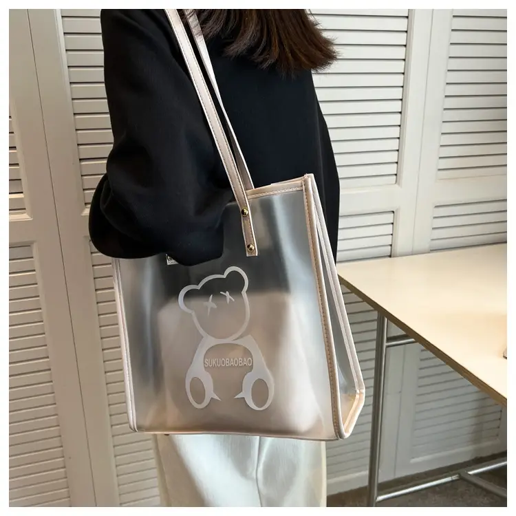 Transparent Bear Print Large Tote Bag for Women — feature 30