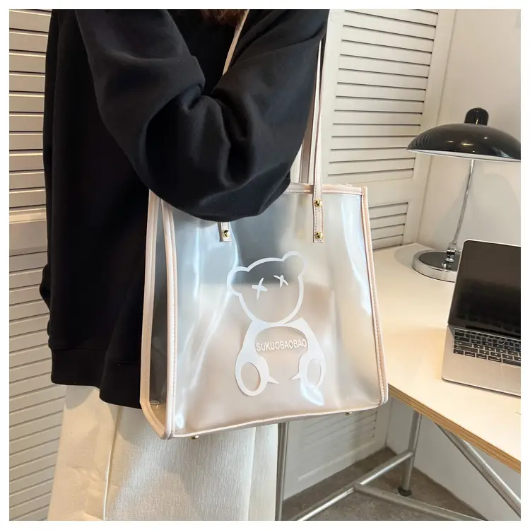Transparent Bear Print Large Tote Bag for Women — feature 31