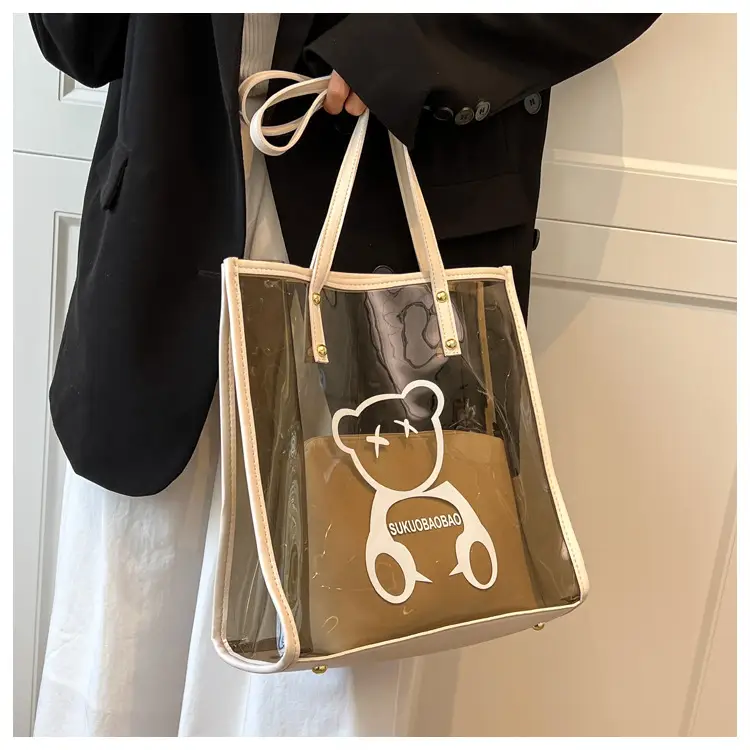 Transparent Bear Print Large Tote Bag for Women — feature 34