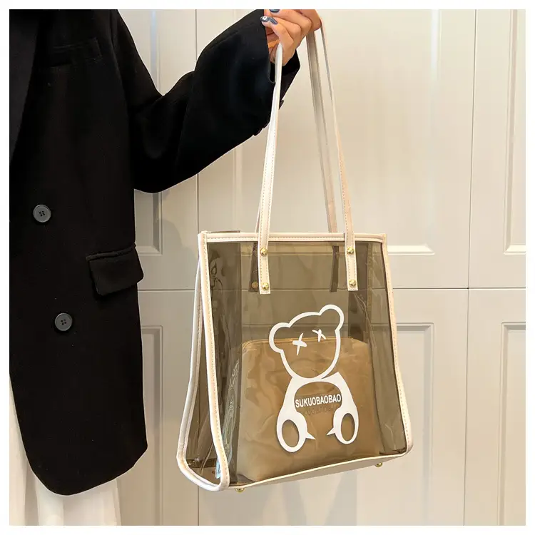 Transparent Bear Print Large Tote Bag for Women — feature 35