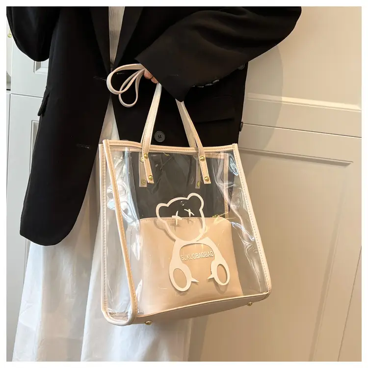 Transparent Bear Print Large Tote Bag for Women — feature 36