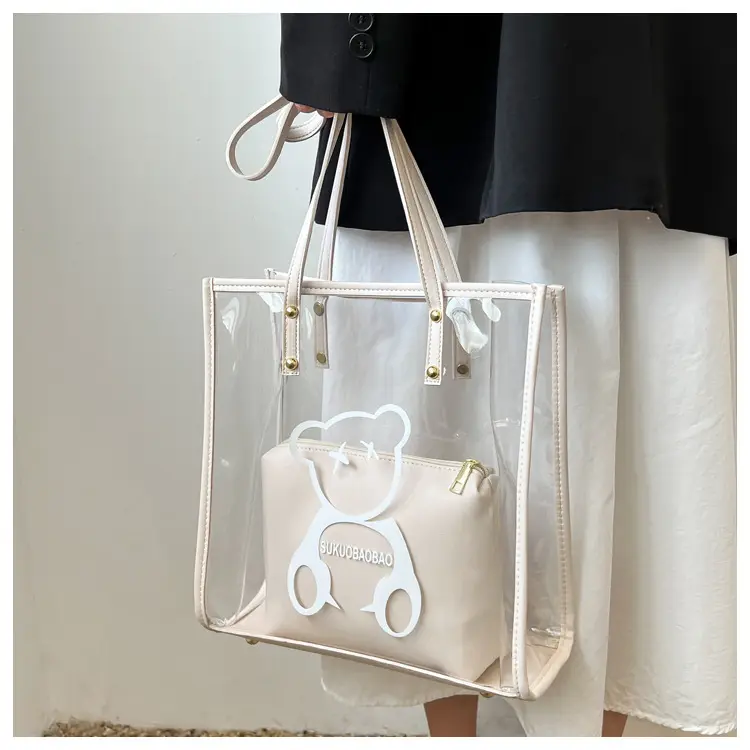Transparent Bear Print Large Tote Bag for Women — feature 37