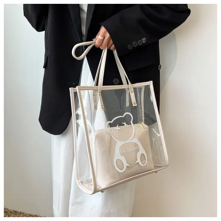 Transparent Bear Print Large Tote Bag for Women — feature 38