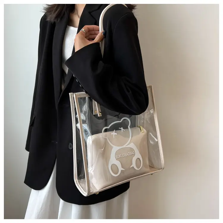 Transparent Bear Print Large Tote Bag for Women — feature 39