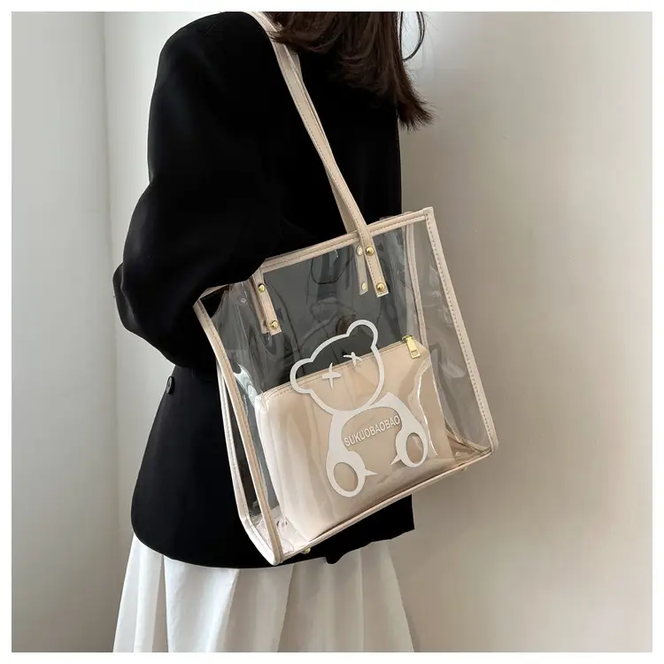 Transparent Bear Print Large Tote Bag for Women — feature 40