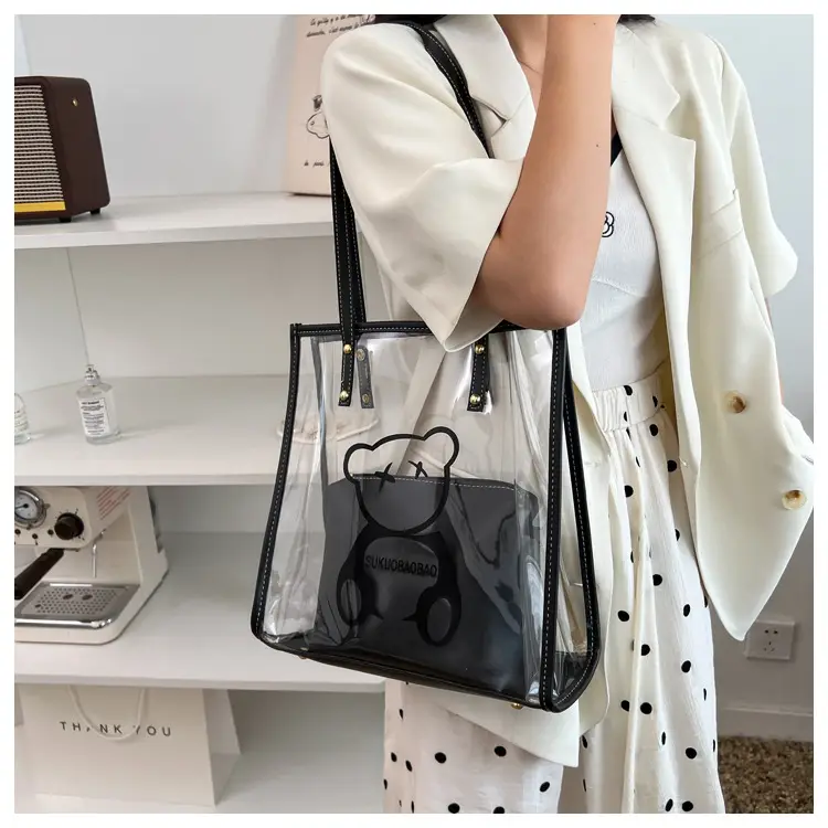 Transparent Bear Print Large Tote Bag for Women — feature 41
