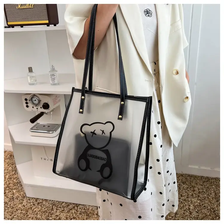 Transparent Bear Print Large Tote Bag for Women — feature 42