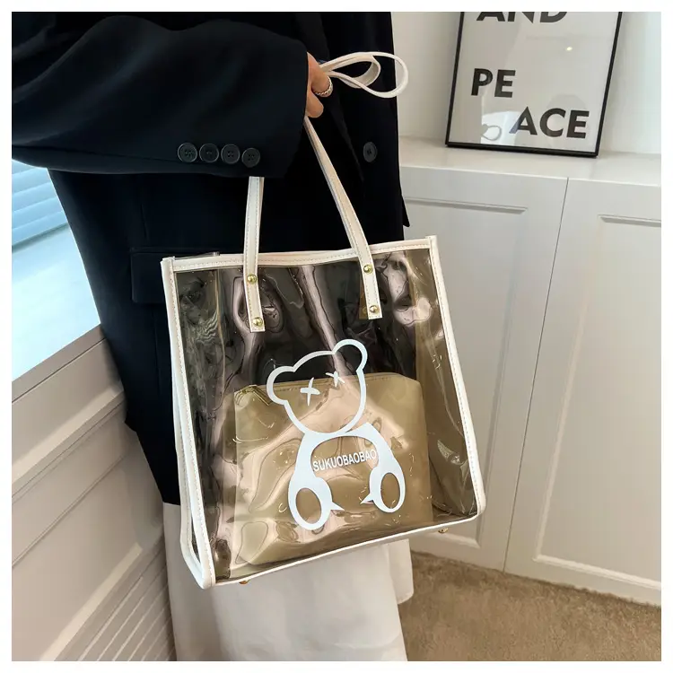 Transparent Bear Print Large Tote Bag for Women — feature 43