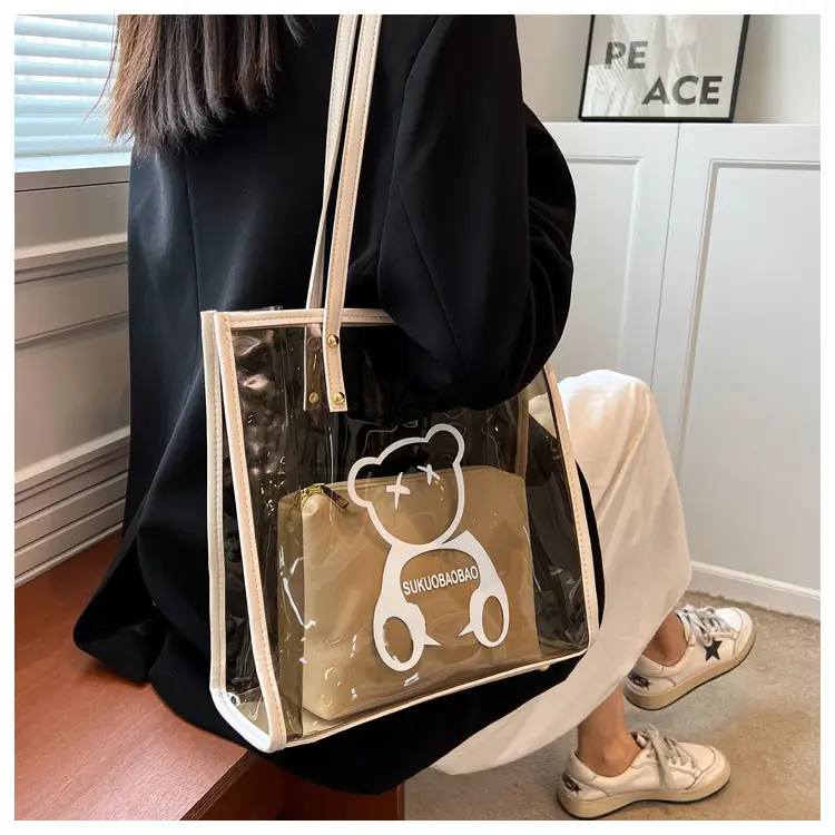 Transparent Bear Print Large Tote Bag for Women — feature 44