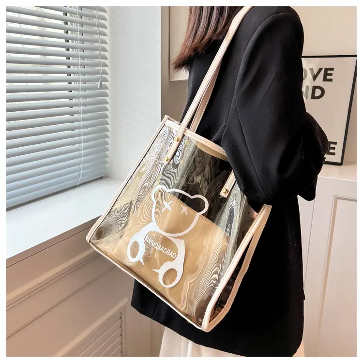 Transparent Bear Print Large Tote Bag for Women — feature 45