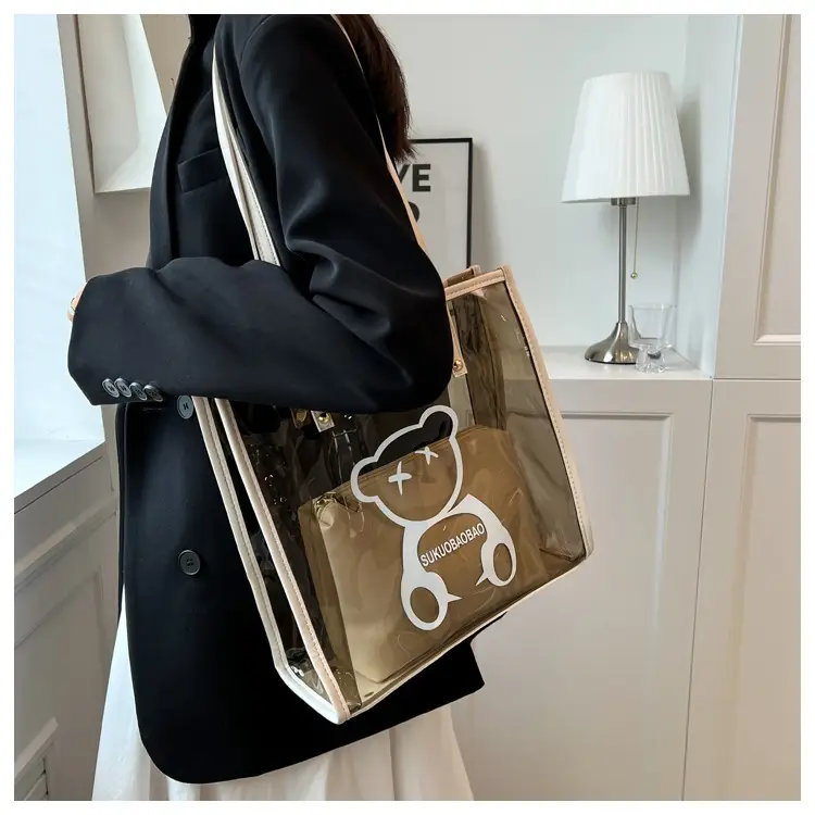 Transparent Bear Print Large Tote Bag for Women — feature 46
