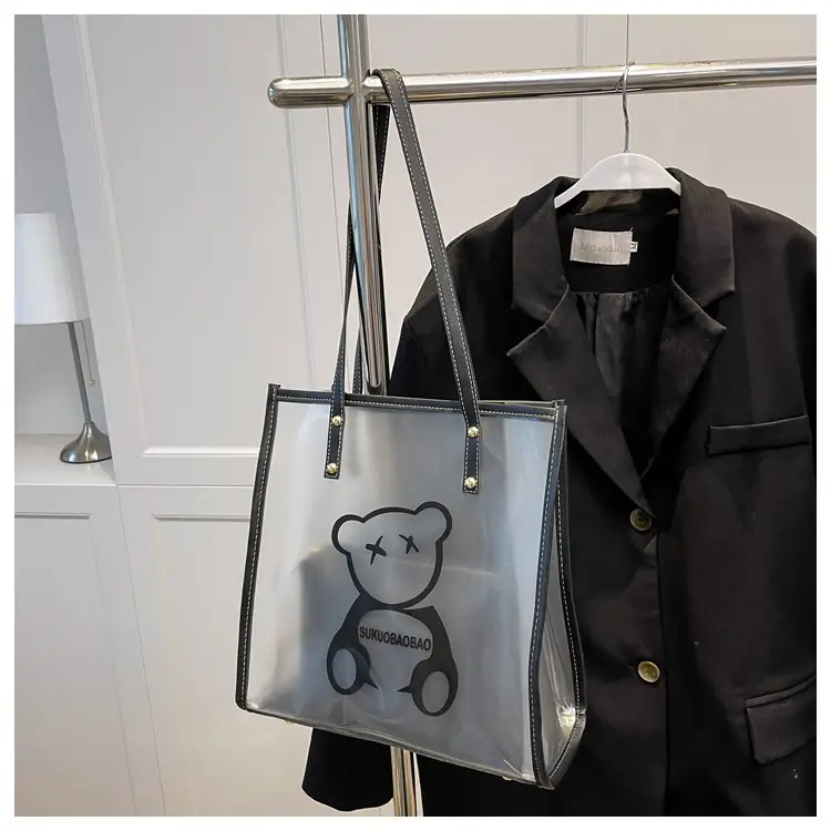Transparent Bear Print Large Tote Bag for Women — feature 48