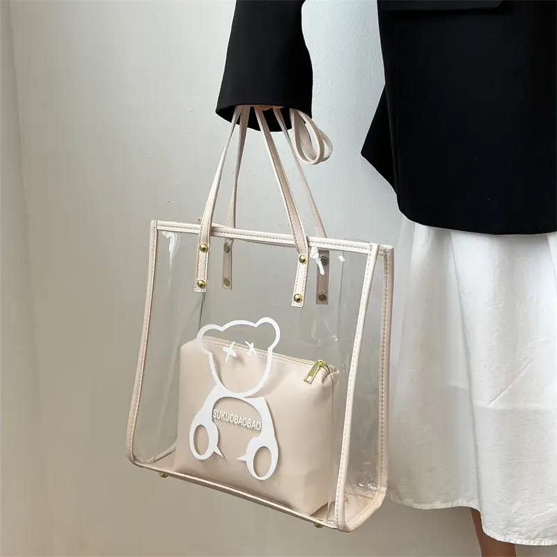 Transparent Bear Print Large Tote Bag for Women - Image 2