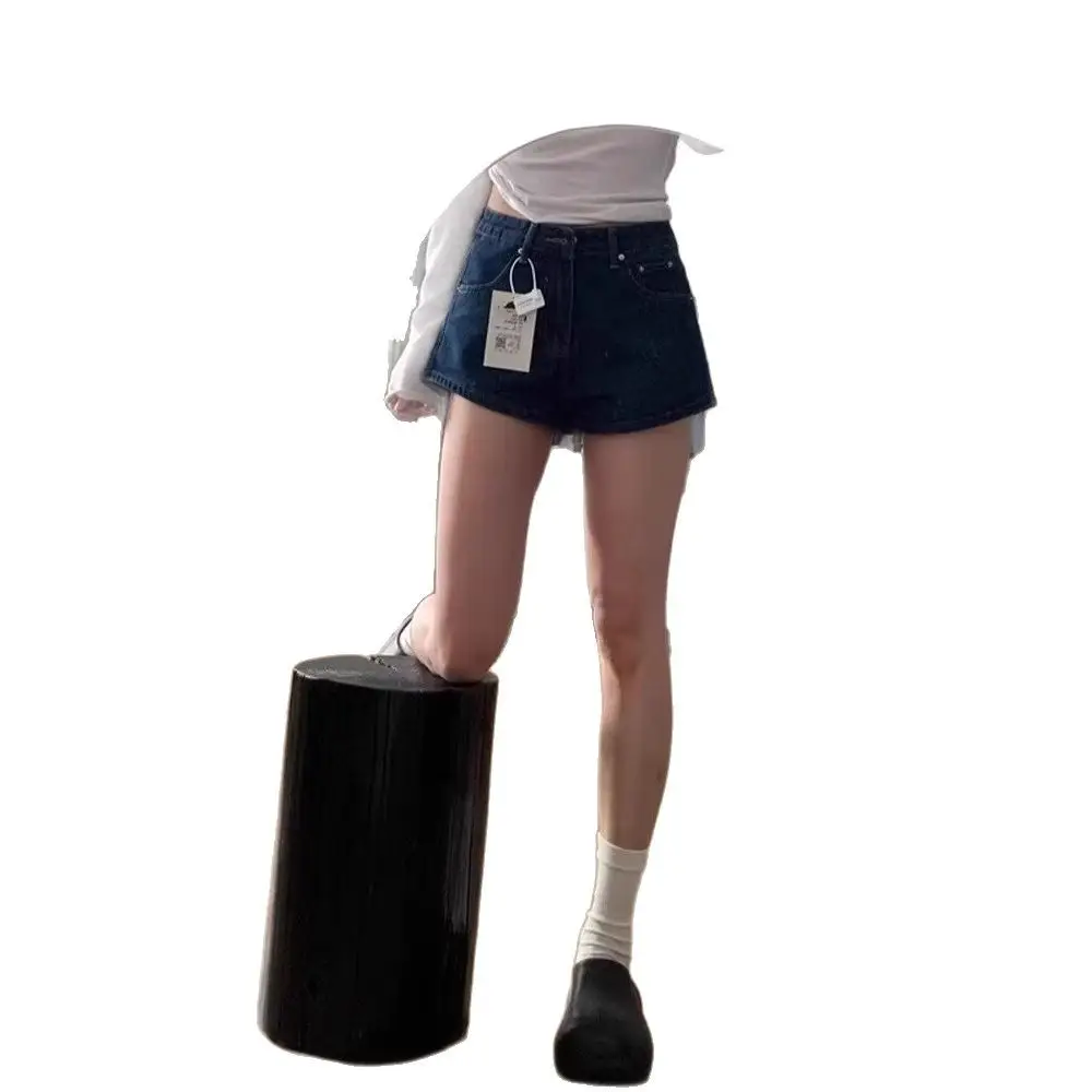 Dark Blue Washed Jeans Women's Low Waist Slim Shorts