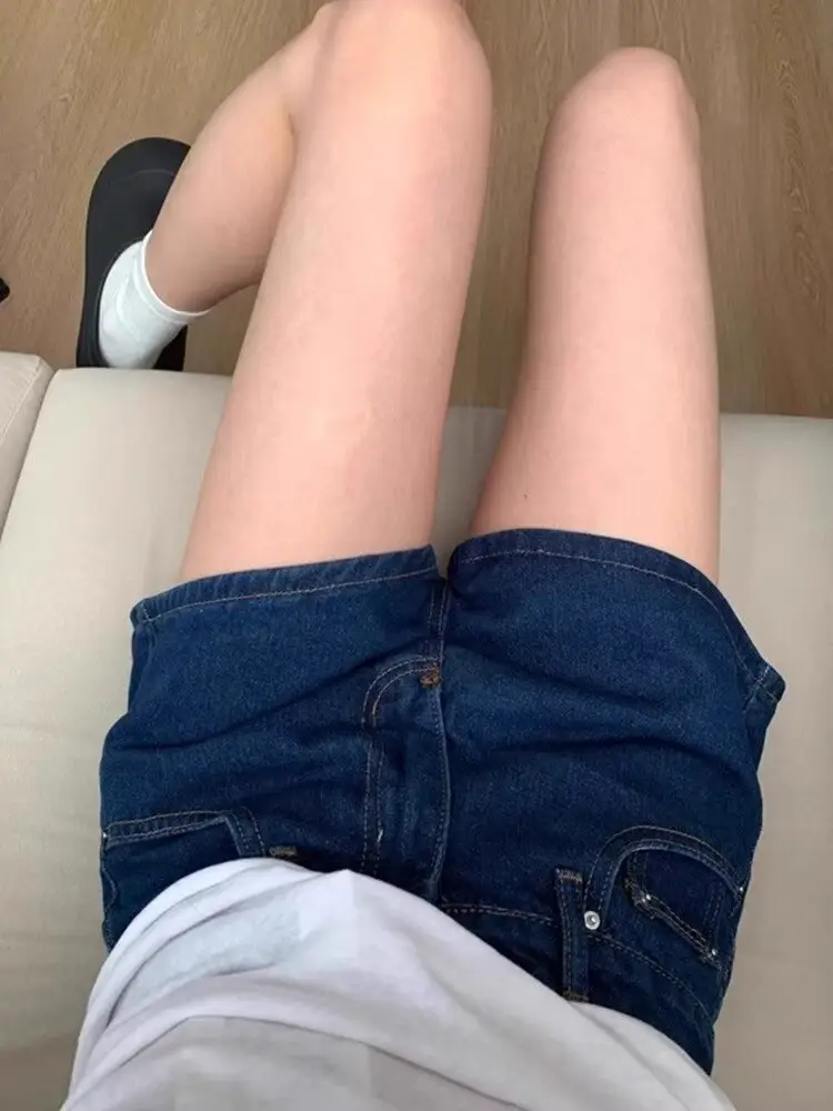 Dark Blue Washed Jeans Women's Low Waist Slim Shorts — feature 12