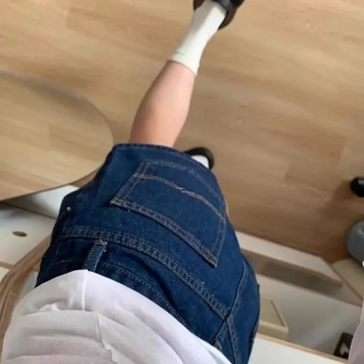 Dark Blue Washed Jeans Women's Low Waist Slim Shorts — feature 16
