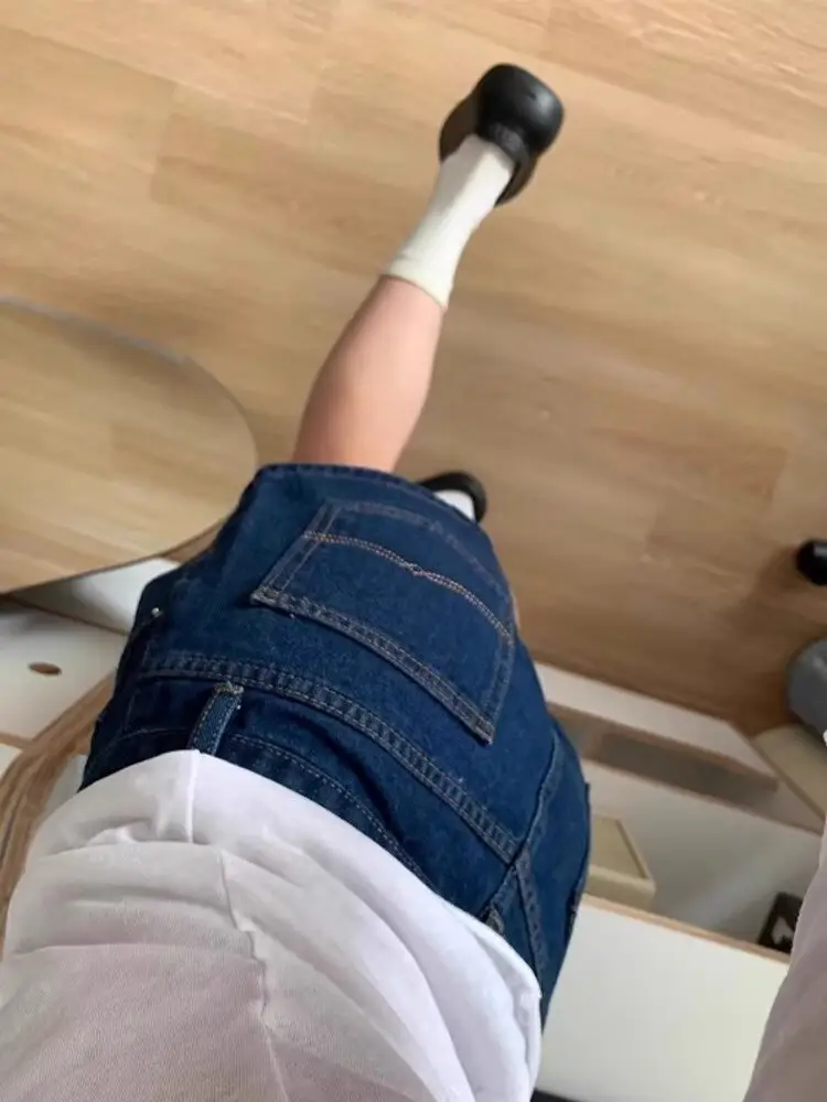 Dark Blue Washed Jeans Women's Low Waist Slim Shorts — feature 9