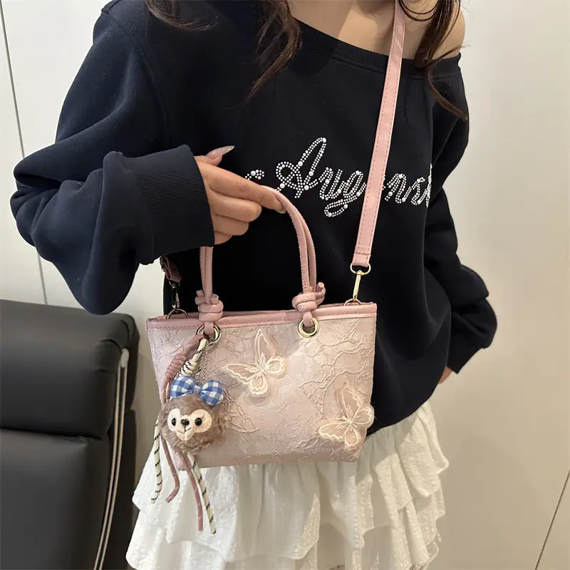 Pink Butterfly Embroidered Women's Shoulder Bag - Image 3