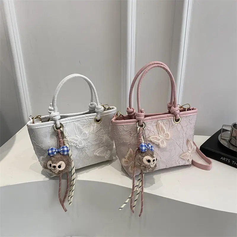 Pink Butterfly Embroidered Women's Shoulder Bag - Image 4
