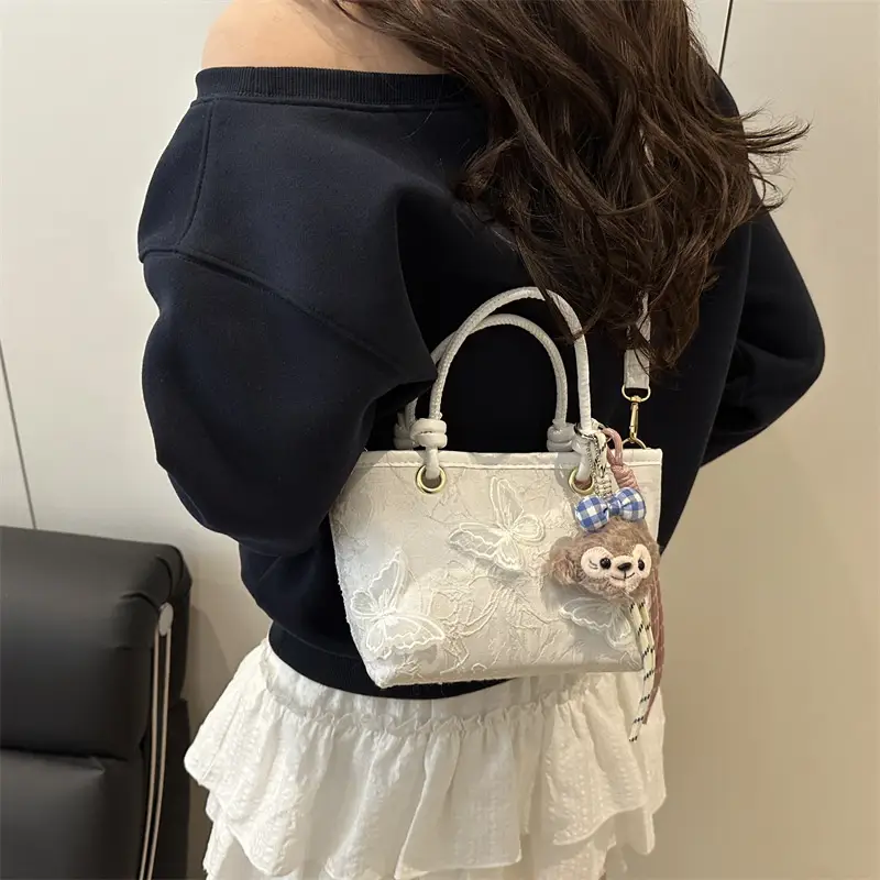 Pink Butterfly Embroidered Women's Shoulder Bag - Image 5