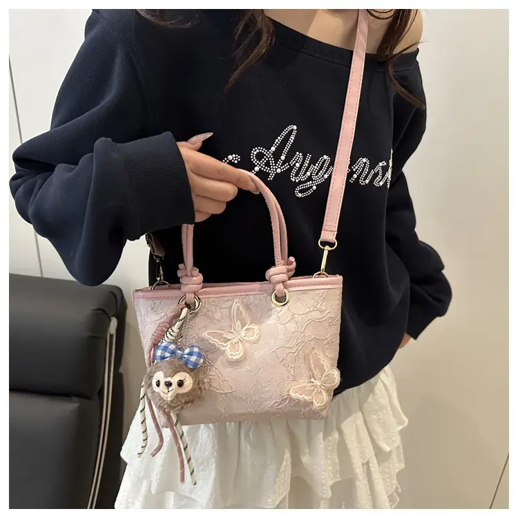 Pink Butterfly Embroidered Women's Shoulder Bag — feature 13