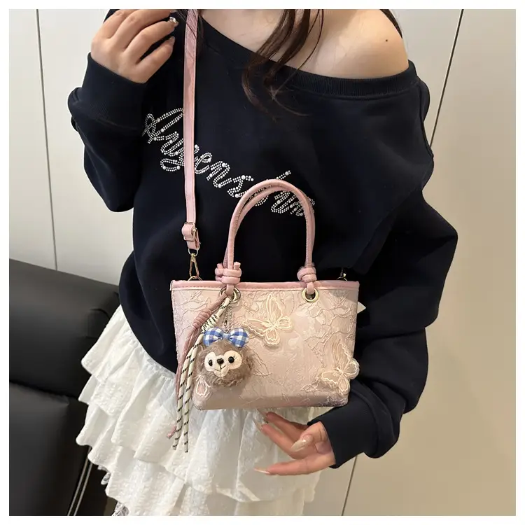 Pink Butterfly Embroidered Women's Shoulder Bag — feature 14