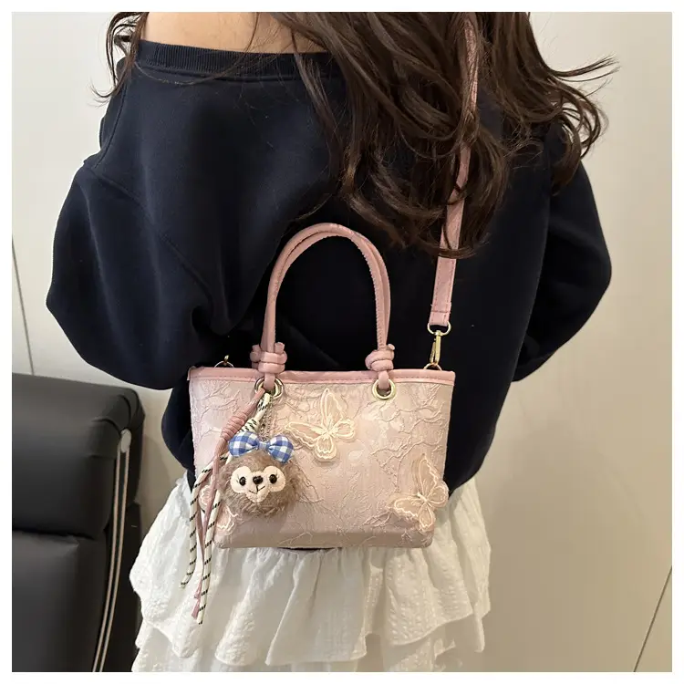 Pink Butterfly Embroidered Women's Shoulder Bag — feature 15