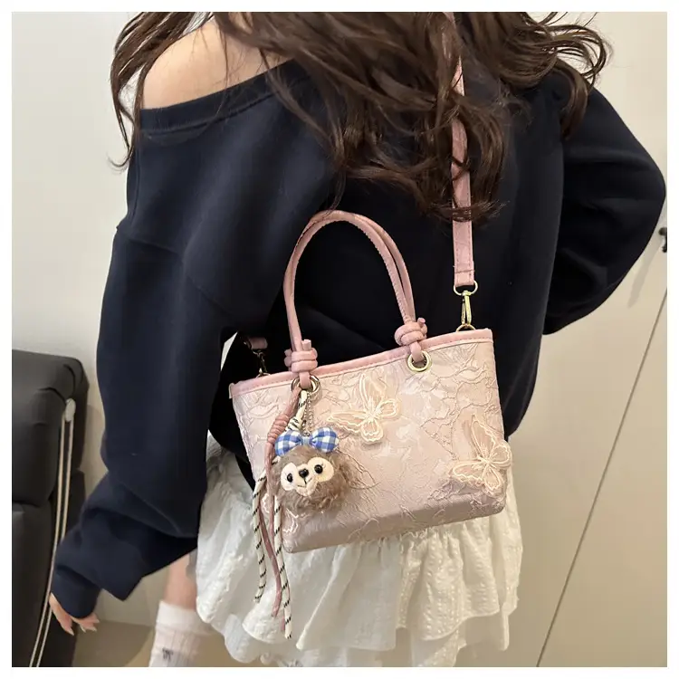 Pink Butterfly Embroidered Women's Shoulder Bag — feature 16