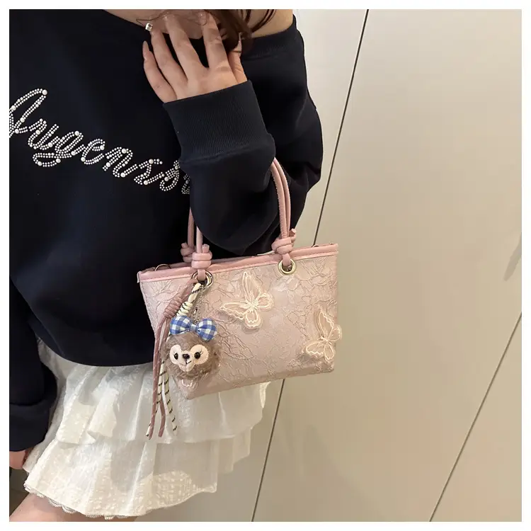 Pink Butterfly Embroidered Women's Shoulder Bag — feature 17