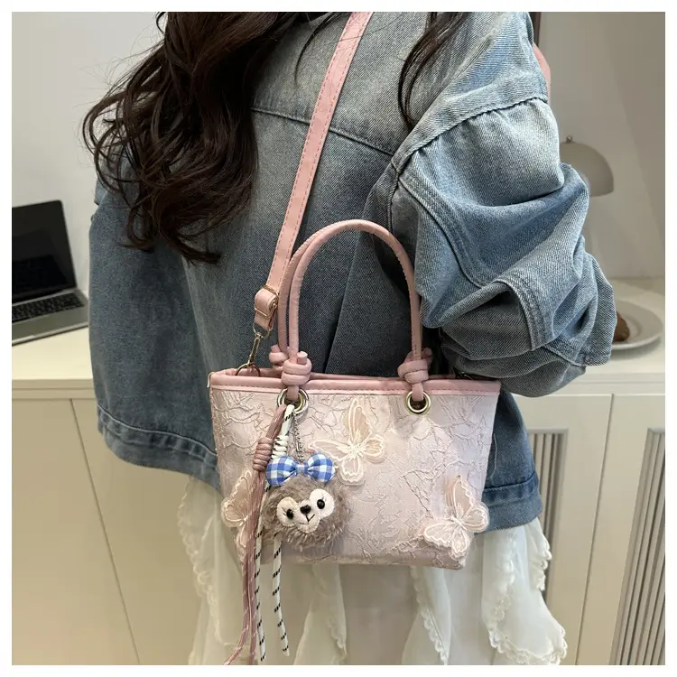 Pink Butterfly Embroidered Women's Shoulder Bag — feature 18