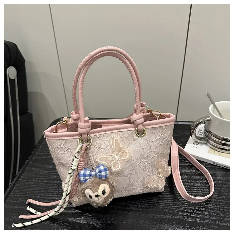 Pink Butterfly Embroidered Women's Shoulder Bag — feature 19
